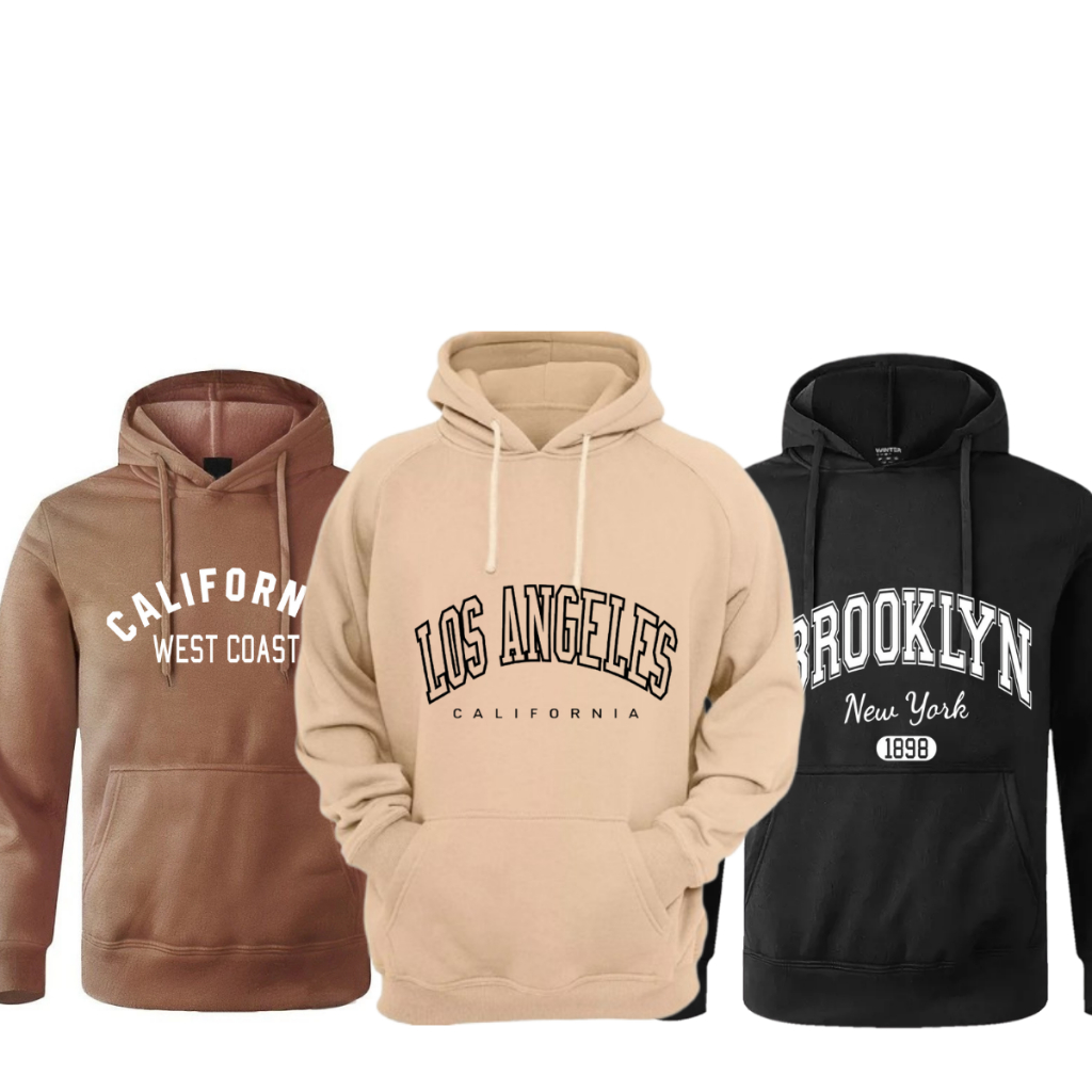 Kit 3 Moletom Canguru Unissex Estampado Blusa de Frio Masculina Tenden