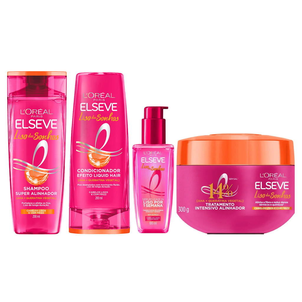 KIT ELSEVE SH + COND + SÉRUM + MÁSC LISO DOS SONHOS 4 ITENS
