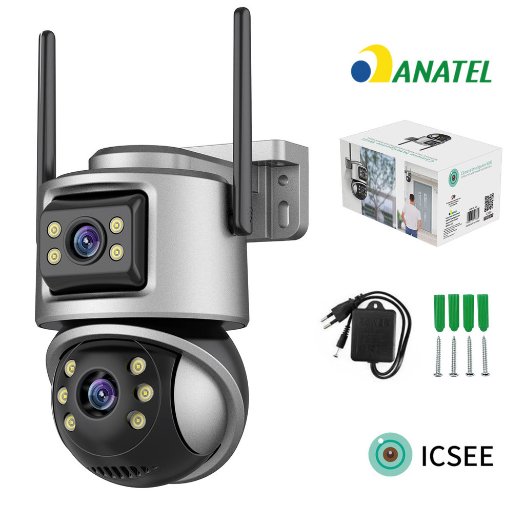 âmera de segurança Wi-Fi externa com 2 lentes, 360°, zoom óptico, 