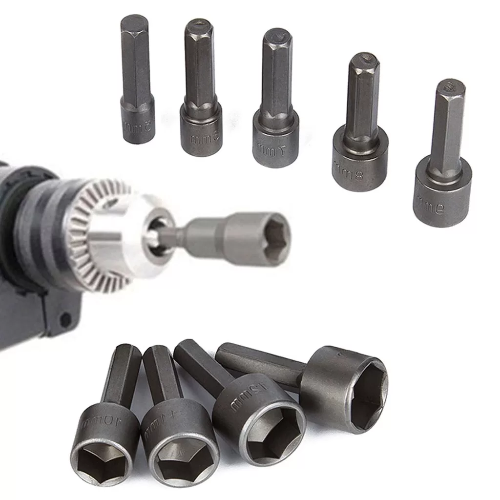Jogo De Soquete Para Furadeira E Parafusadeira Bits Sextavado Ferramenta Profissional Aço 9 Peças