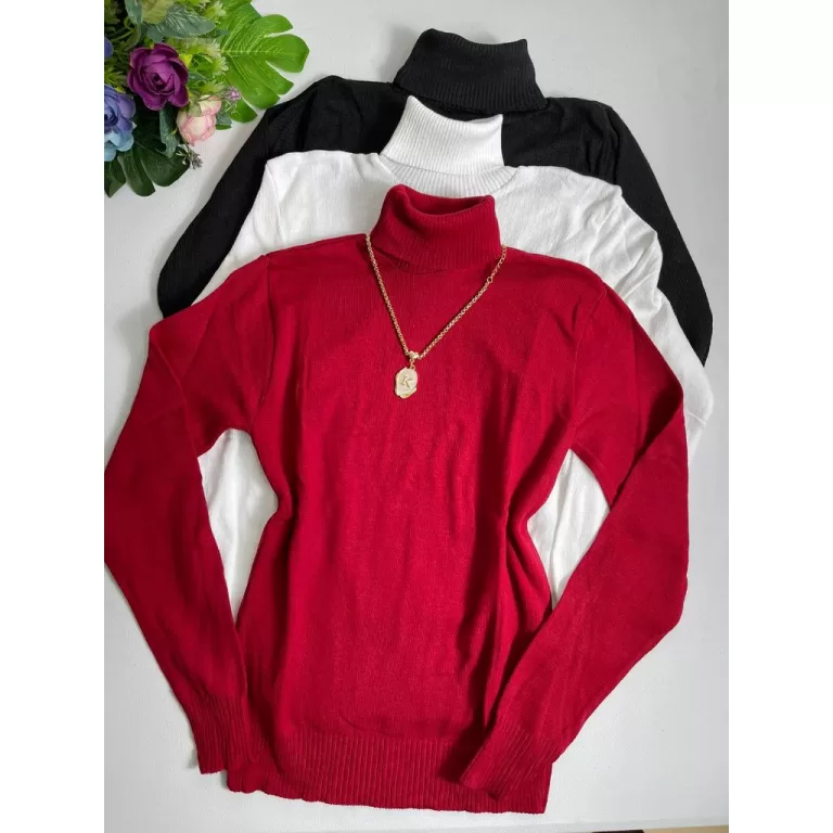 Blusa gola alta tricot feminina inverno manga long