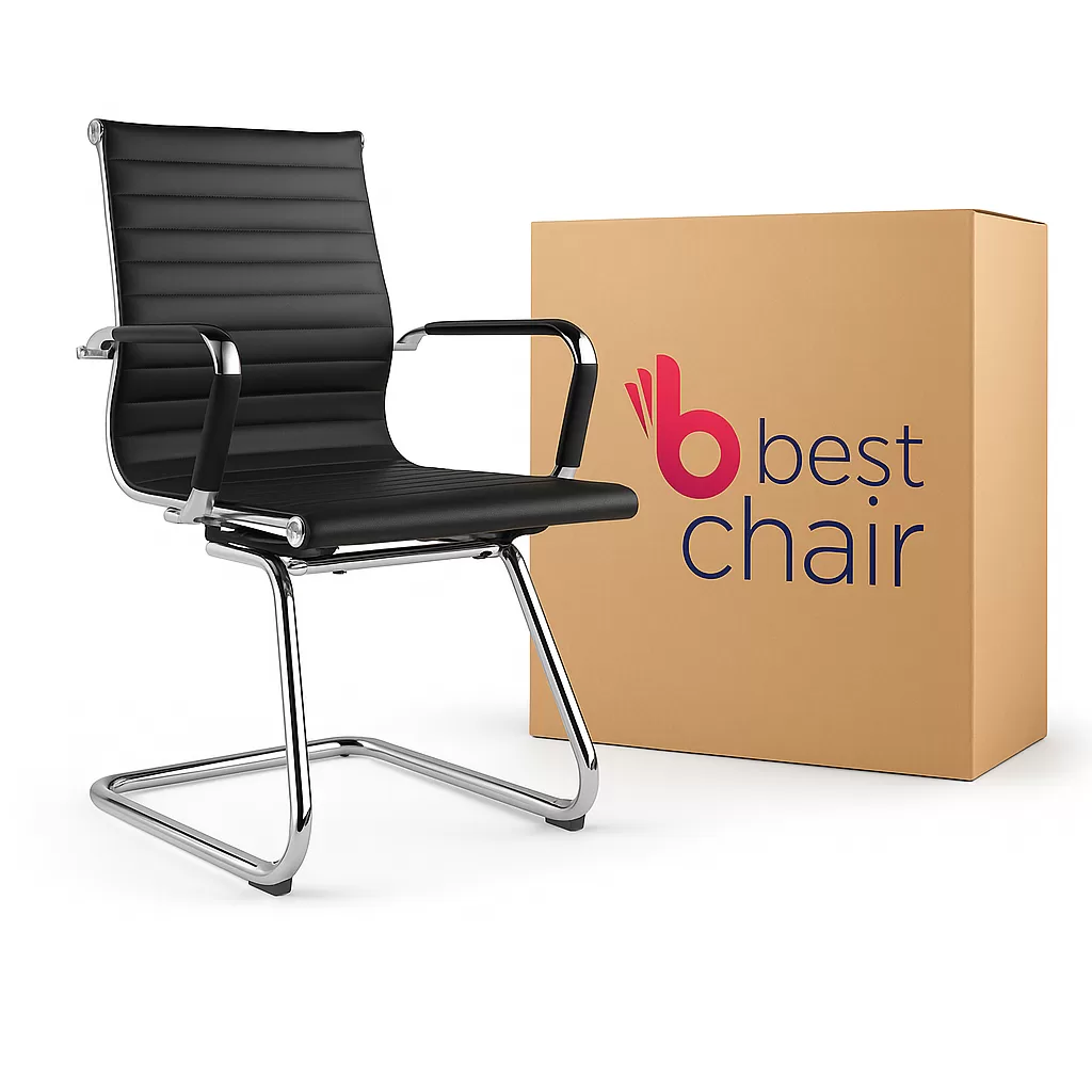 Cadeira Interlocutor Secretária Escritório Pés Fixos Eames Esteirinha Alta Qualidade Couro Sintético