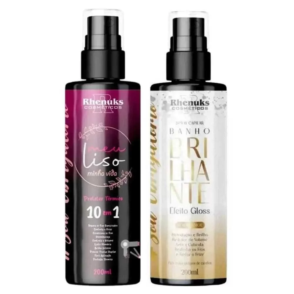 Kit Spray Capilar Meu liso + Spray Capilar efeito GLOSS MULTIFUNCIONAL  BANHO BRILHANTE 200ml cada