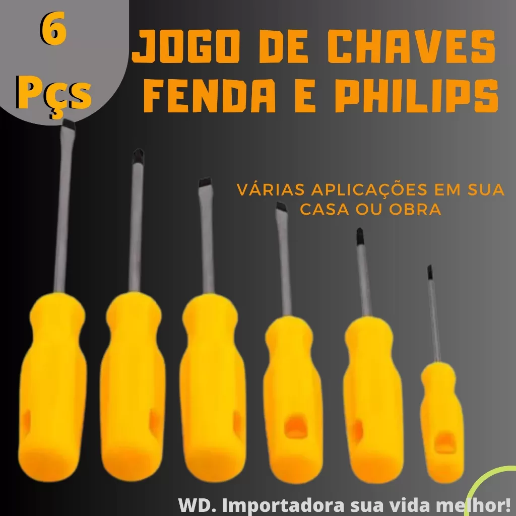 Jogo De Chave De Fenda E Phillips Com 6 Peças Emborrachado Com Pontas Magnéticas B-max