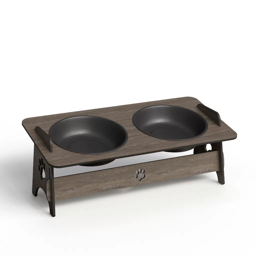 Comedouro Elevado Suspenso Tabaco MDF Gato Cachorro Bebedouro Pet