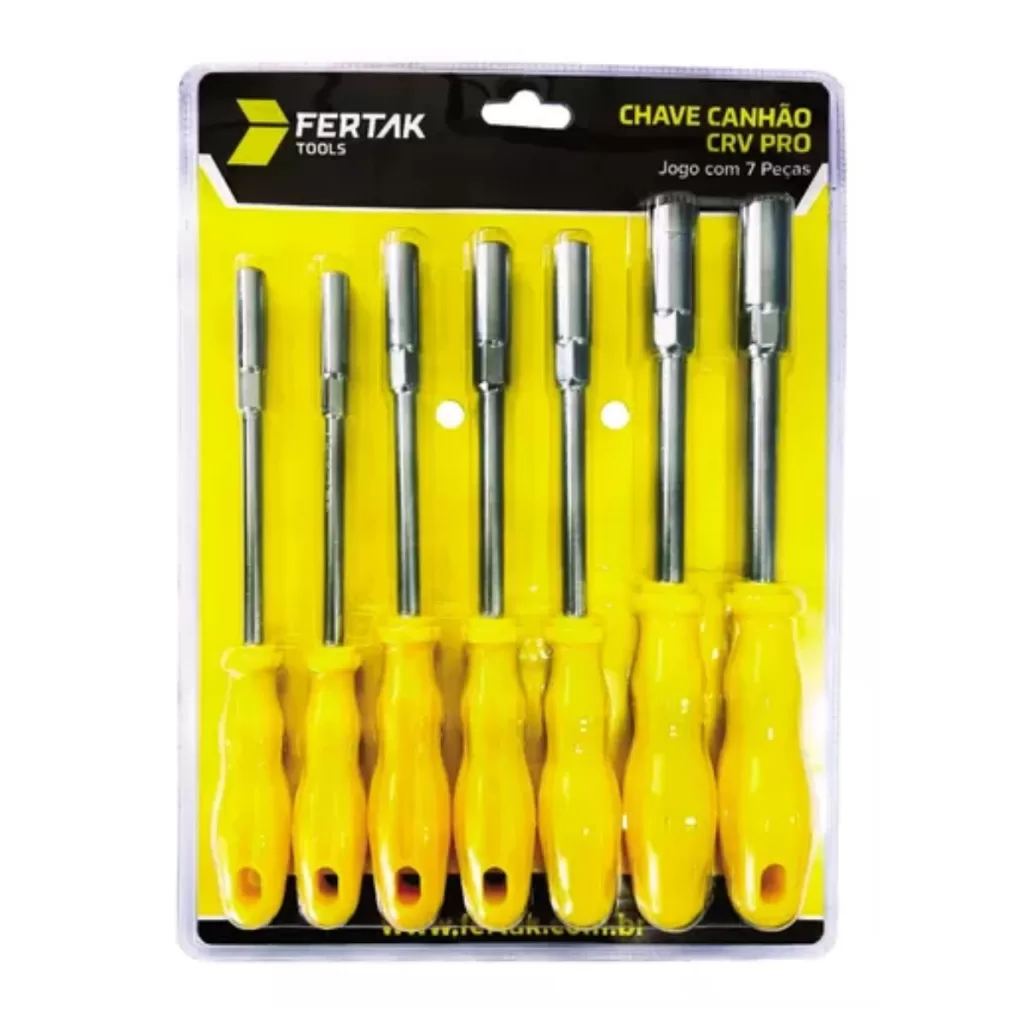Jogo 7 Chaves Canhão 5mm, 6mm, 8mm, 9mm, 10mm, 11mm, 13mm Vazada Longa Durável Resistente Pro
