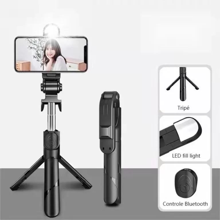 Bastão Pau de selfie Tripé Retrátil Com Luz LED