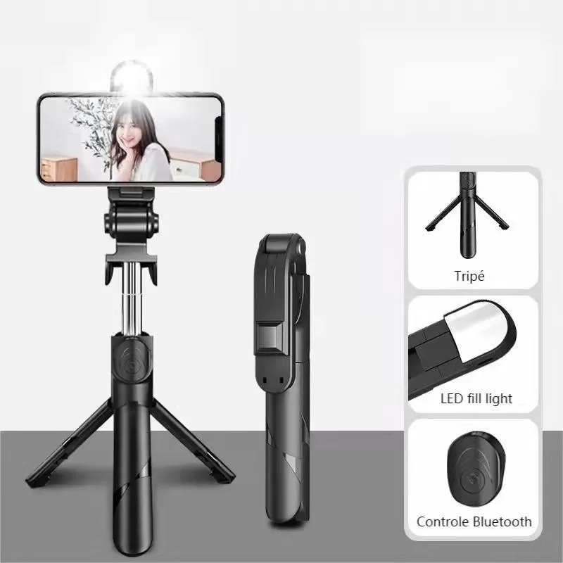 Bastão Pau de selfie Tripé Retrátil Com Luz LED Controle Bluetooth Celular