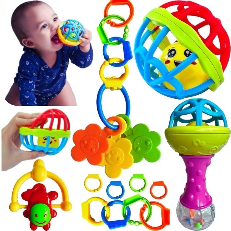 Kit Brinquedos Para Bebê Chocalhos Mordedor Sensorial 5 Peças Brinquedo Infantil Musical Coisas de B