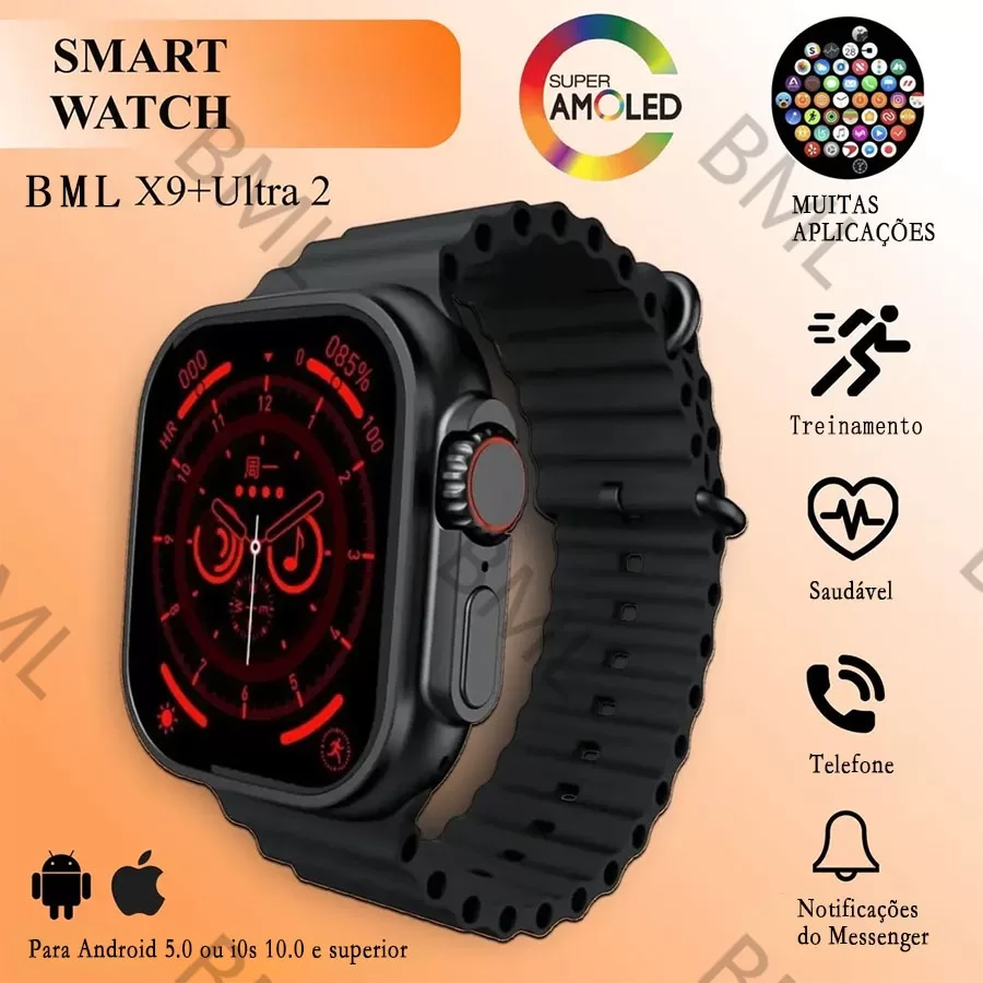 Smartwatch Original X9 Ultra Série 9 Bússola 49mm NFC GPS Esportivo Fitness Relógio Inteligente Para