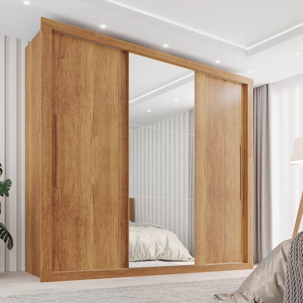 Guarda Roupa Casal 3 Portas com Espelho e 4 Gavetas Costa Rica  Cinamomo