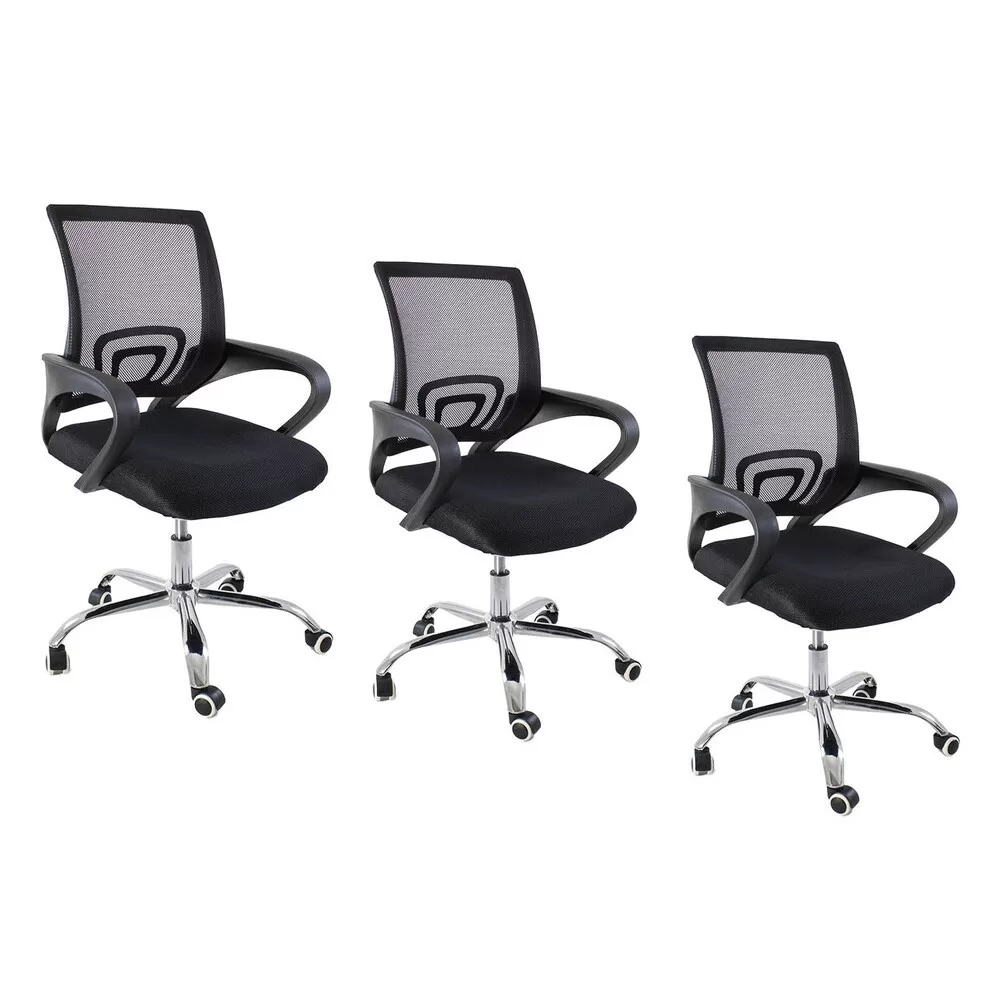 Kit 3 Cadeiras de Escritorio Begonia Tela Mesh Ergonomico – Preto