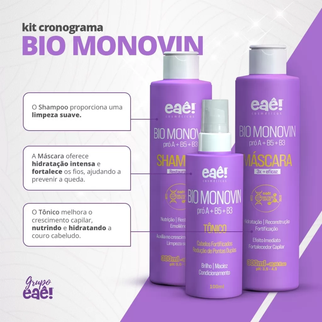 Tonico Bio Monovin Crescimento e Queda Capilar Fortificante e Estimulante Capilar Eaê Cosmeticos