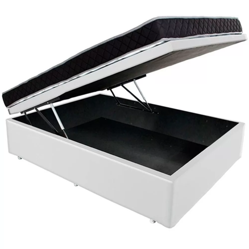 Conjunto Colchão Casal D33 Antialérgico + Cama Box Baú Courvin Branco 138x188x57cm BF Colchões
