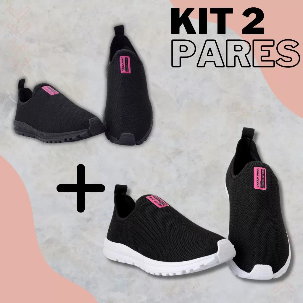 Kit 2 Tênis Meia Feminino Calce Fácil Botinha Ortopédico Esportivo Sneaker Slip On Casual confortáve