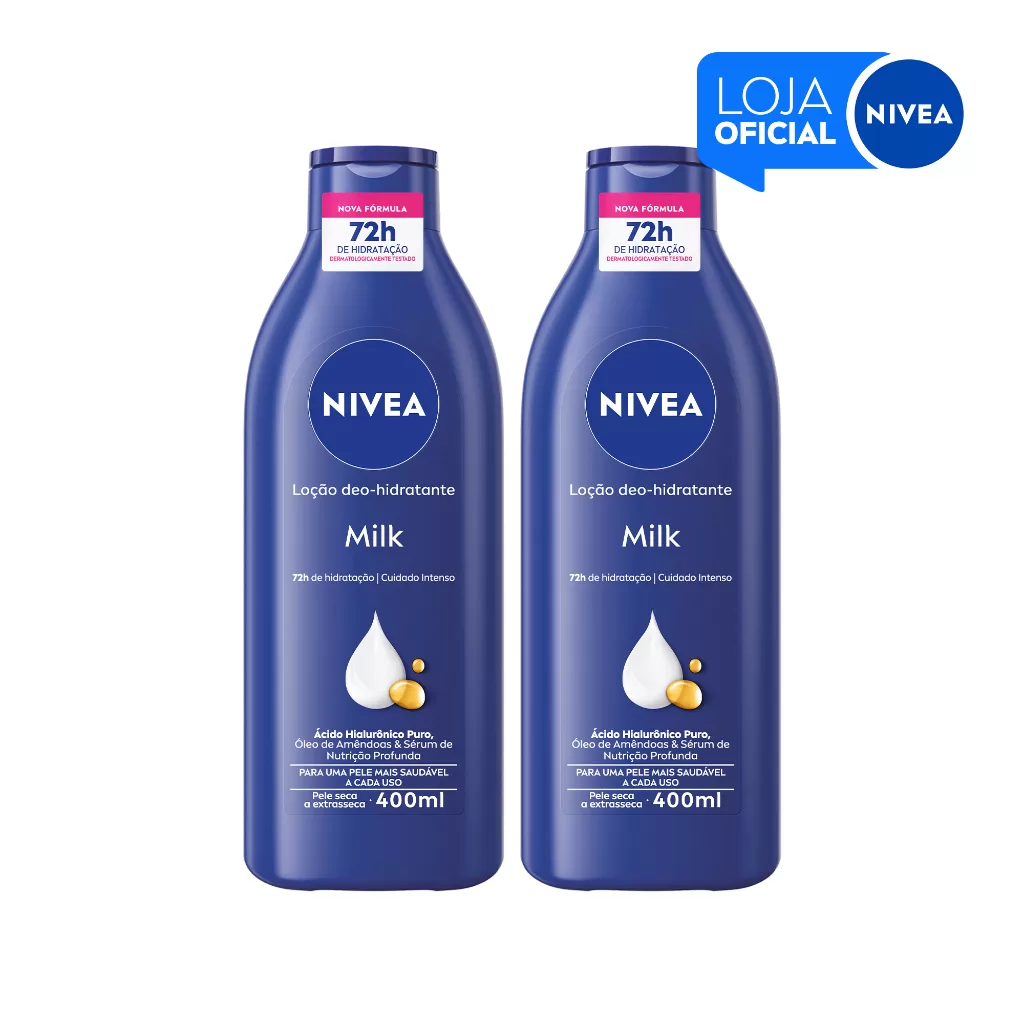 KIT NIVEA Loção Hidratante Milk Pele Seca a Extrasseca 400ml – 2 Unidades