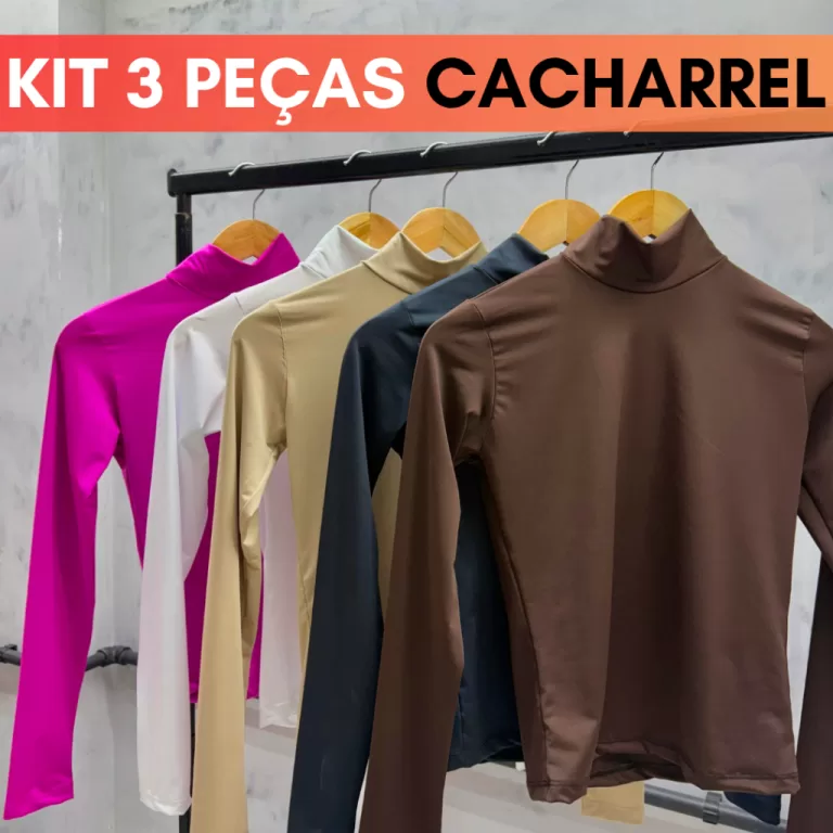 Kit 3 Blusa Feminina Cacharrel Manga Longa Gola Al
