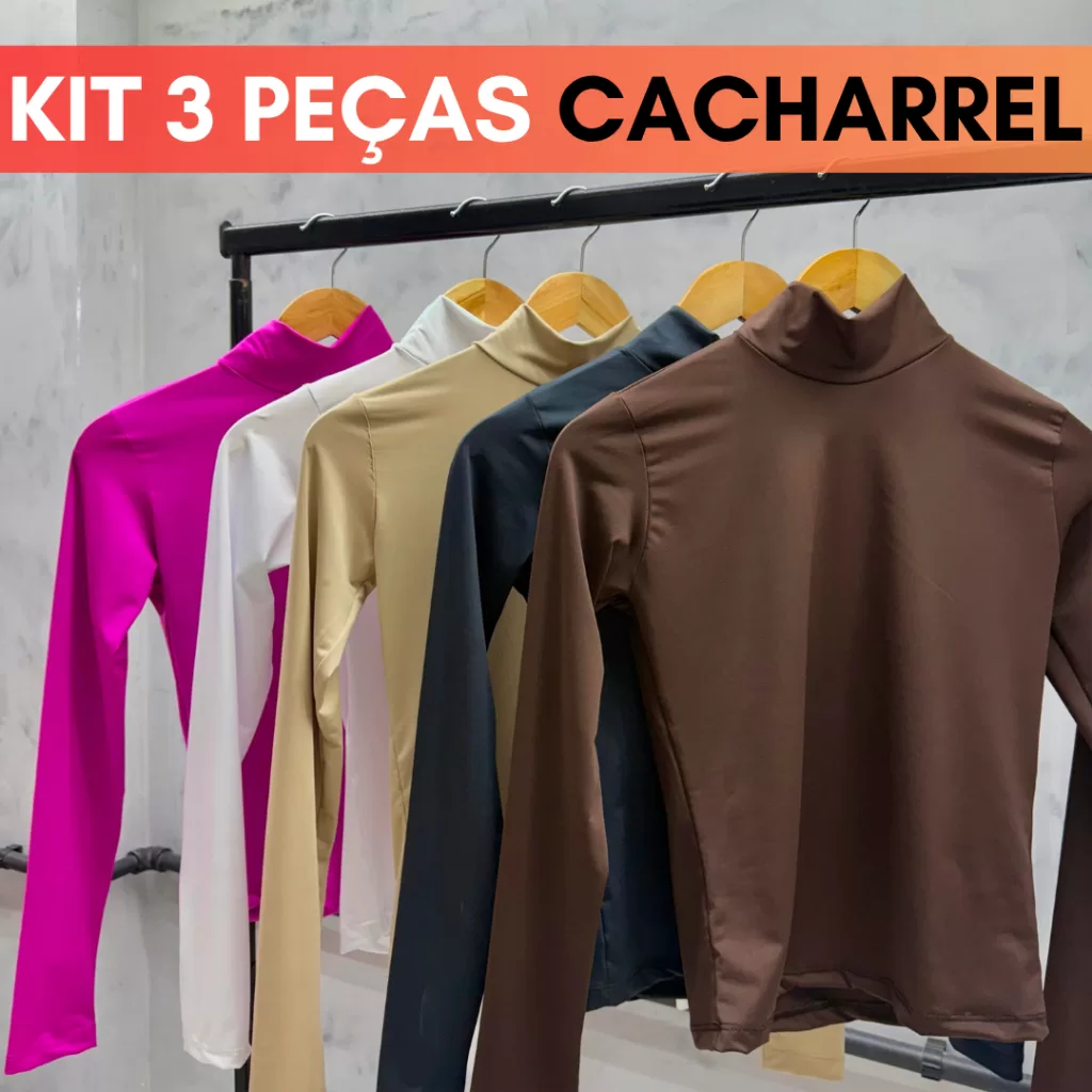 Kit 3 Blusa Feminina Cacharrel Manga Longa Gola Alta Segunda Pele Suplex Modeladora Inverno