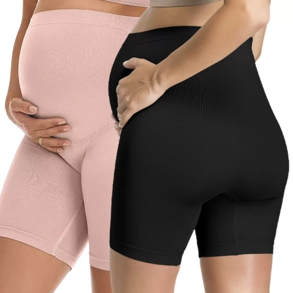 Kit 2 Short Bermuda Alta Boxer para Grávida Gestante Sem Costura Maternidade Gravidez Conforto