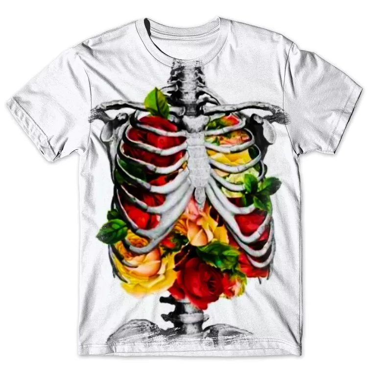 Camisa Camiseta Masculina Caveira Rosas Flores 11