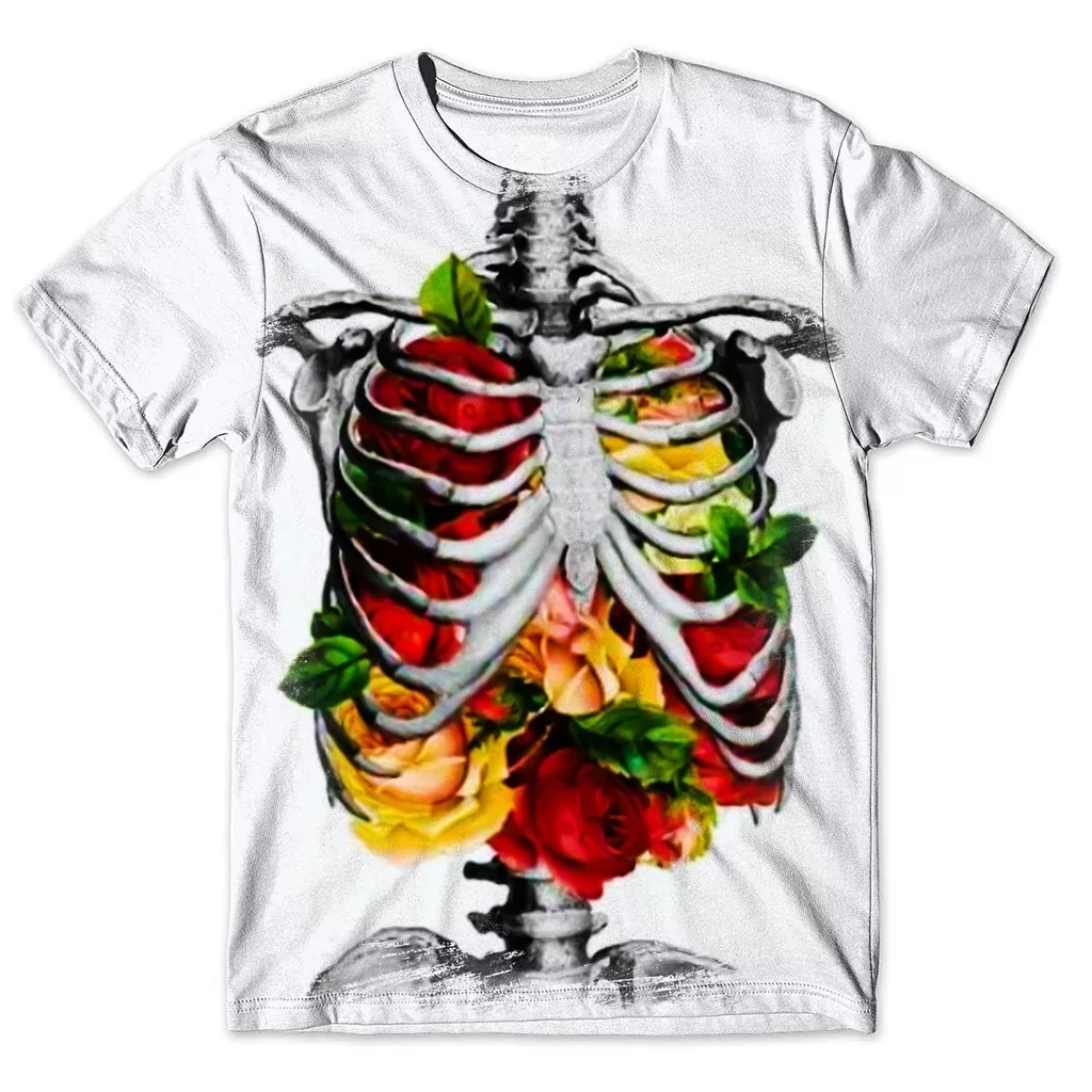 Camisa Camiseta Masculina Caveira Rosas Flores 11