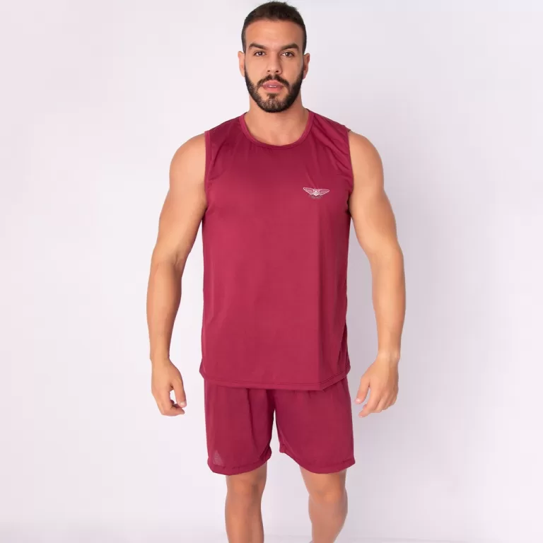 Pijama Regata Malha Masculino Short Curto Liso Dor