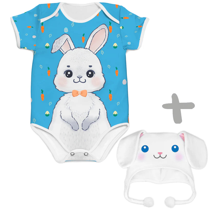 Combo Body Coelho Azul + Touca Coelho Miniboo Proteção Solar  50+