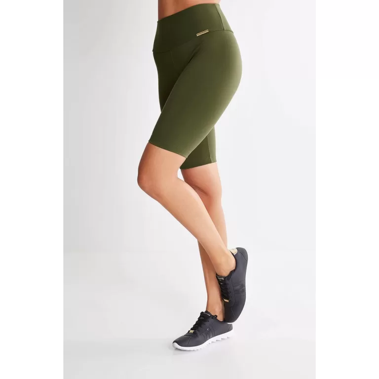 Bermuda Feminina Lisa Verde Militar Suplex Moda Fi