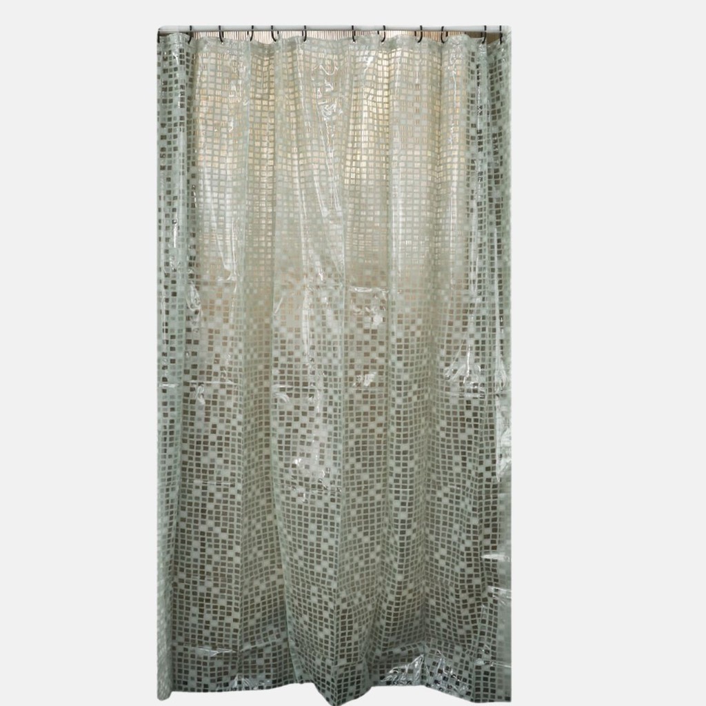 Cortina Para Box/Chuveiro Decorativa Pvc Geometricas 198cmx180cm Pastilha Prata Uzoo A Prova DAgua