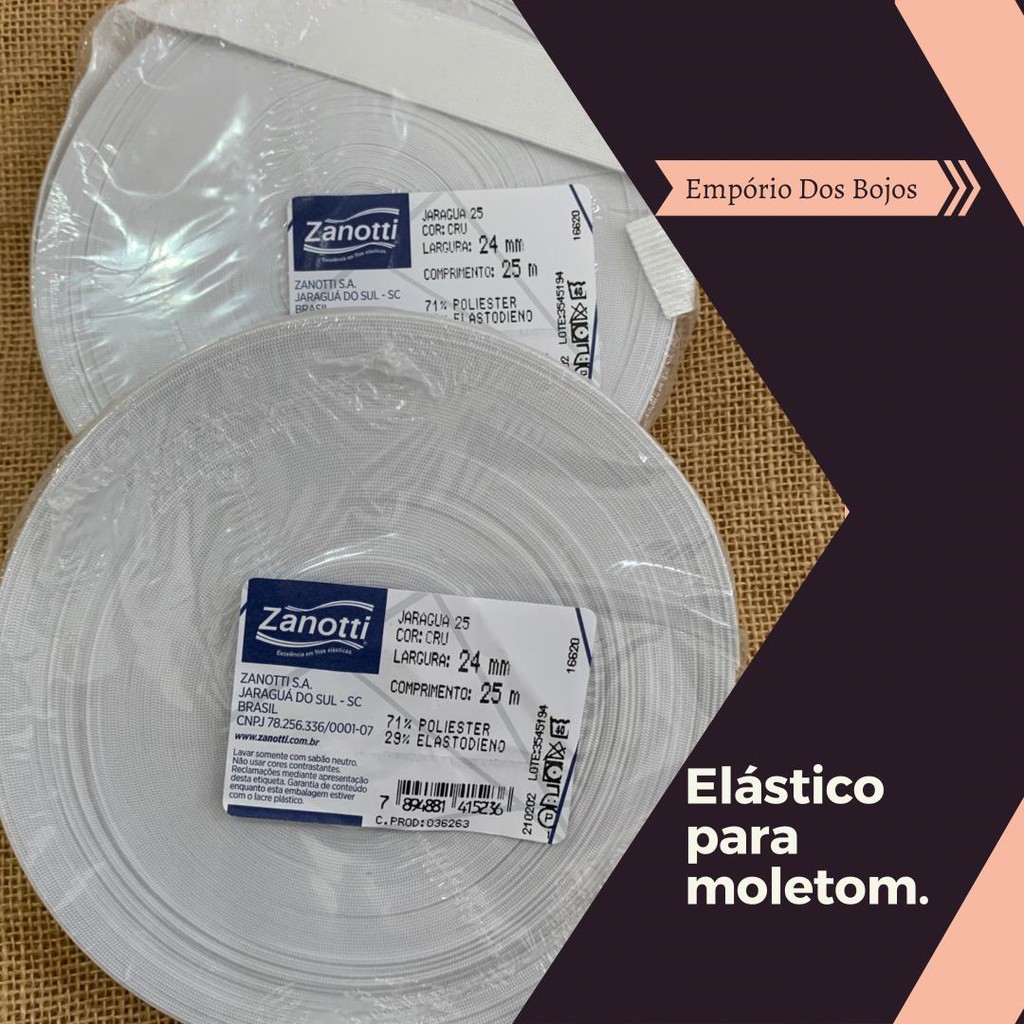 1 Rolo De Elástico Para Moletom Jaraguá 25 De 24 Mm Na Cor: Cru