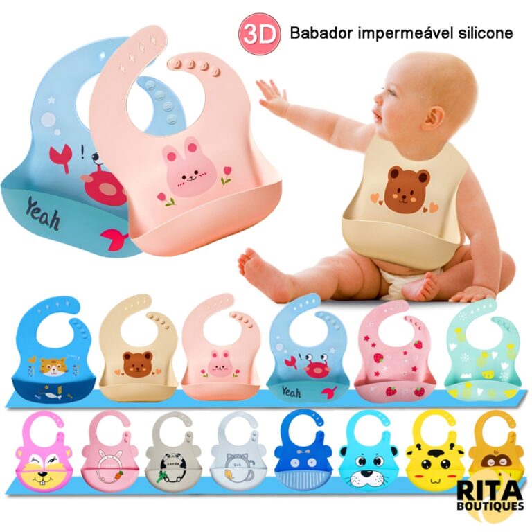 Kit Babador De Silicone Bebê Impermeável Cata Mi