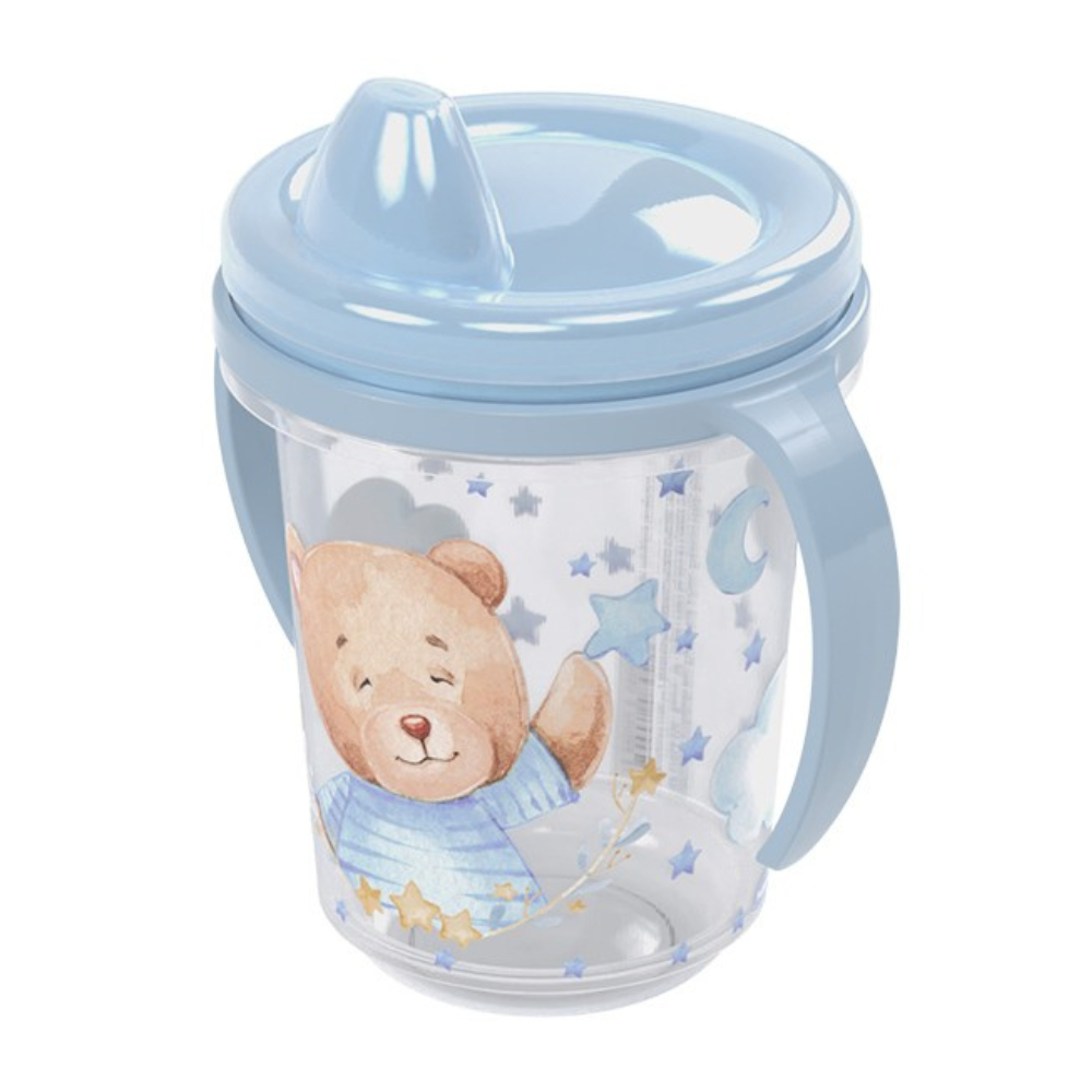 Copo Caneca com Alça e Tampa Azul Ursinho 330 ml Plasútil