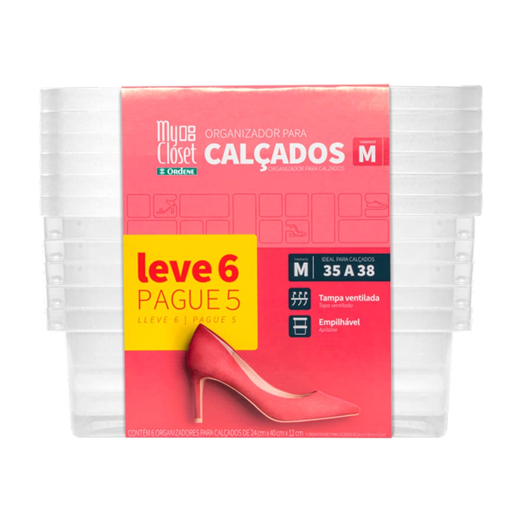 Caixa Organizadora Para Sapatos Média Leve 6 e Pague 5 Ordene