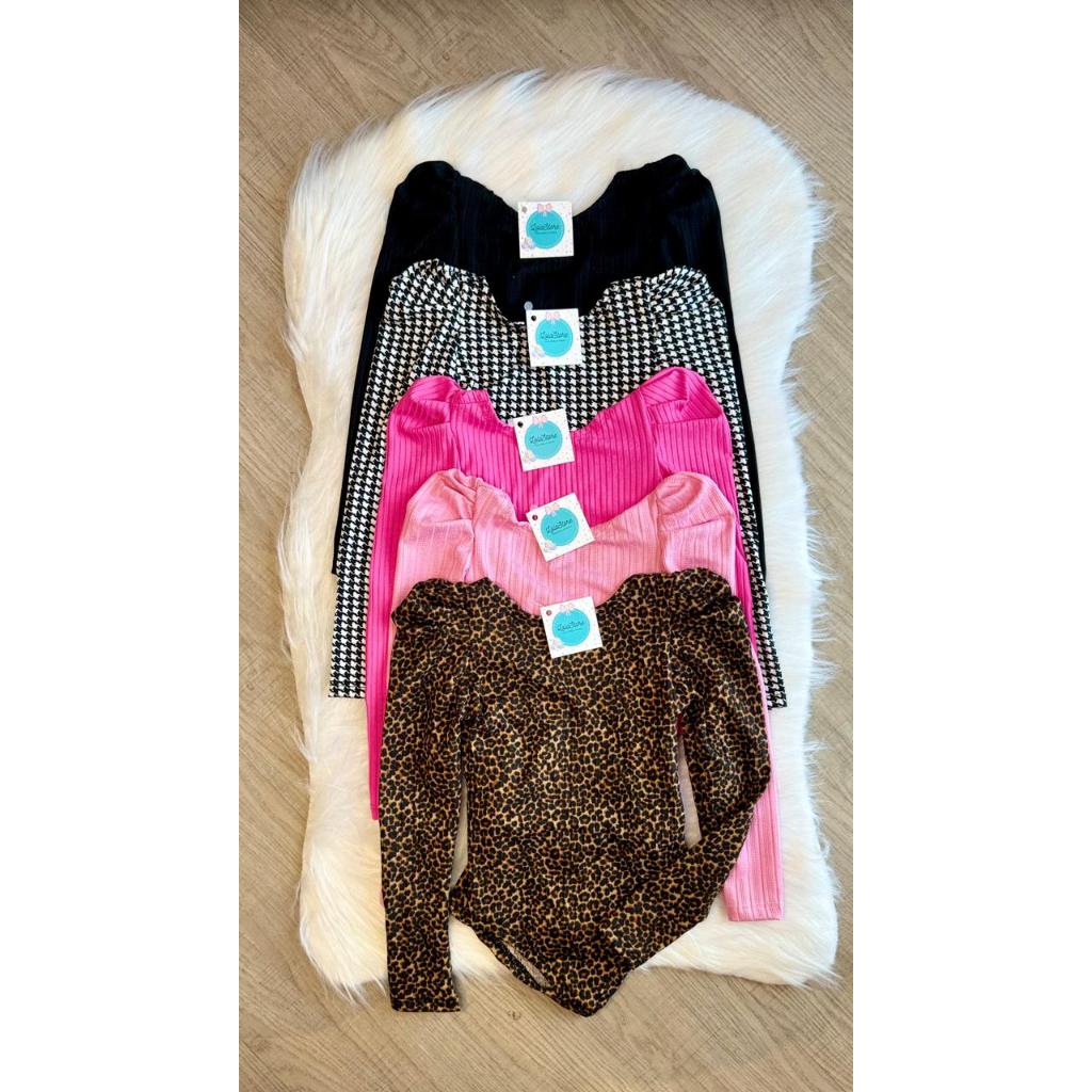 Body Bodi Infantil Oncinha Onça Preto Pink Básico Menina Manga Longa Moda Blogueirinha Mini Diva Out