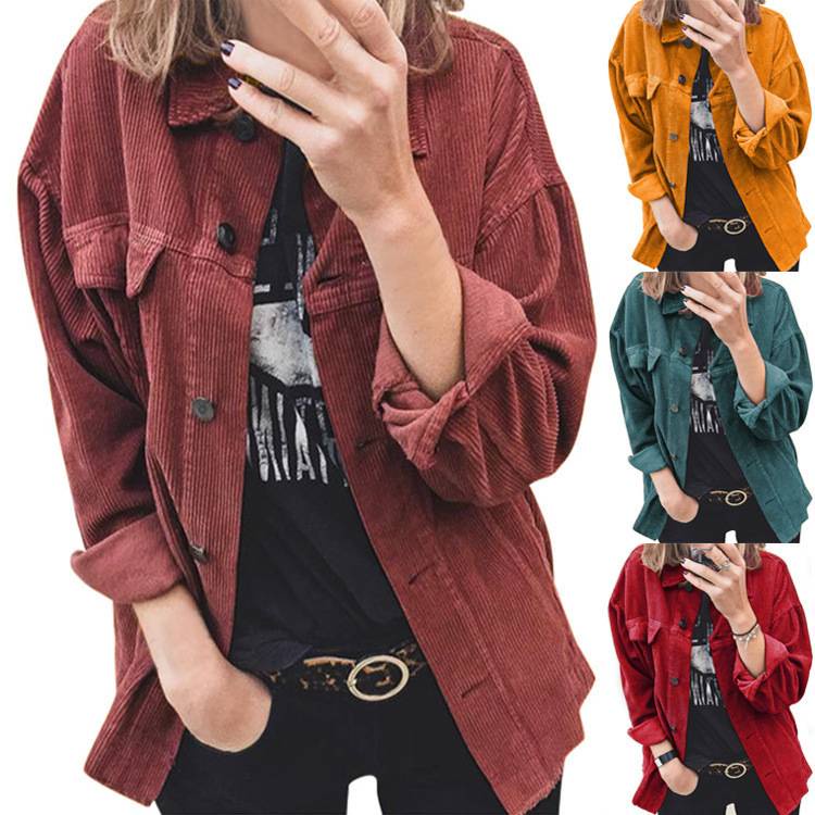 Blusa de veludo cotelê outono jaqueta feminina de