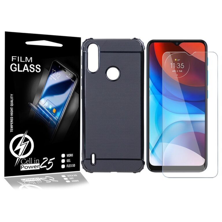 Capa Emborrachada PRETA + P Vidro Moto E7 Power 6.