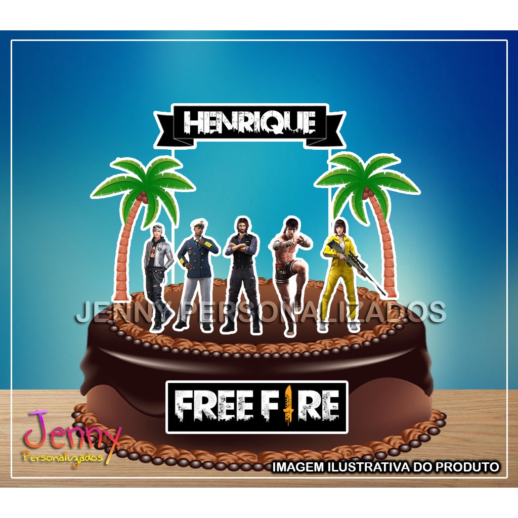 Topo Topper de bolo Free Fire Personalizado