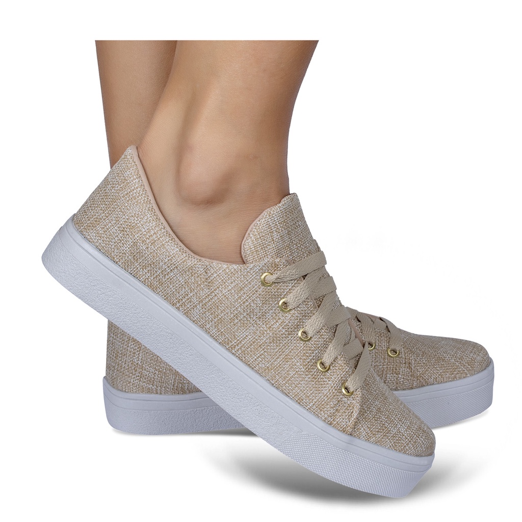 Tenis feminino Sapatenis casual Cor Palha super confortavel