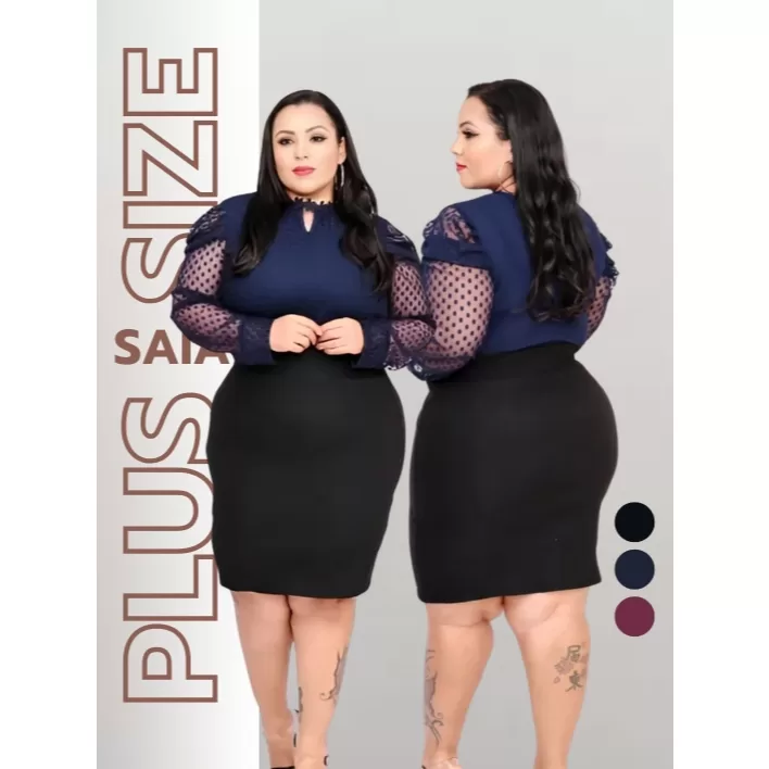 Saia Secretaria Plus Size Lápis Midi Tamanho Gran