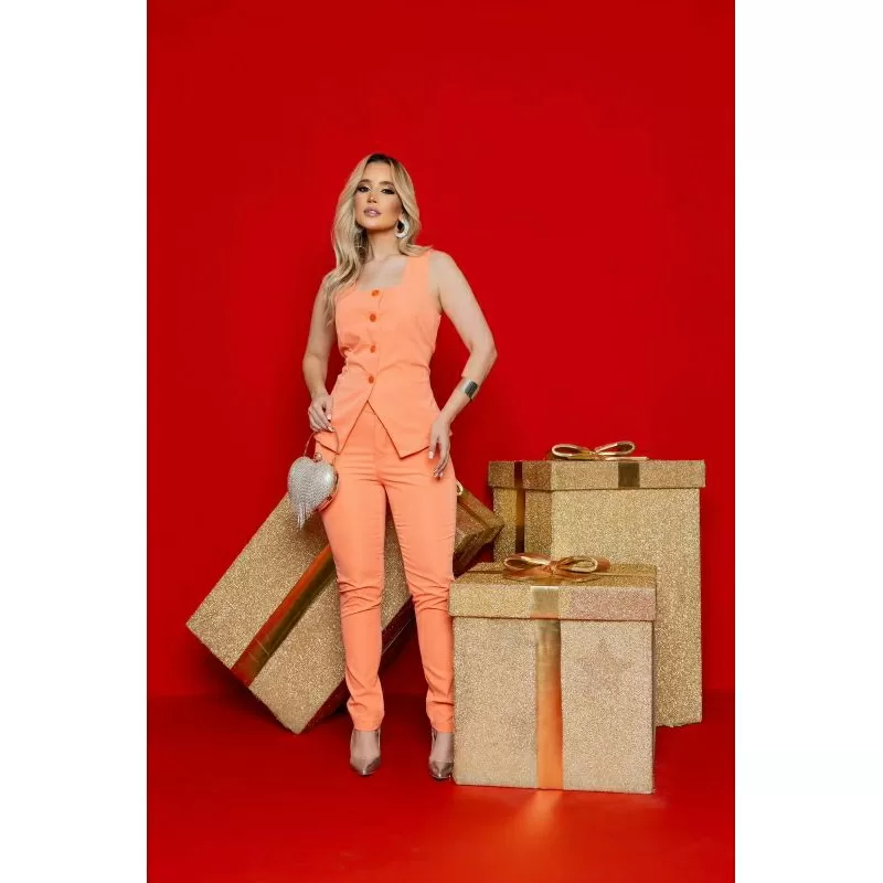 Conjunto de Colete  em Crepe com Calça  Feminina cargo  P, M, G e GG