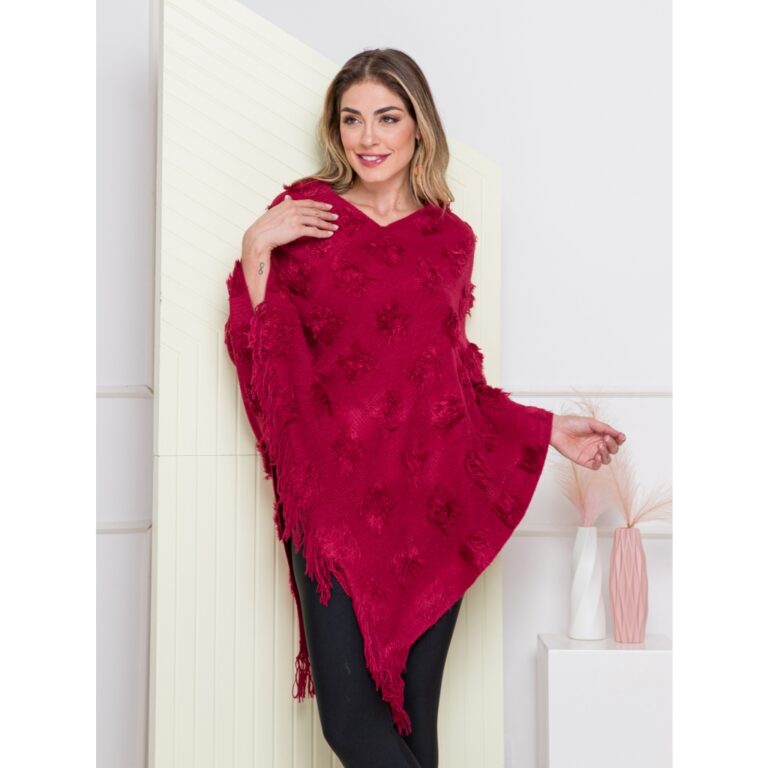 PONCHO DE LÃ COM GOLA FEMININA
