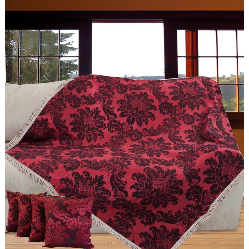 Xale Com Franja + 4 Almofada Jacquard Cheias