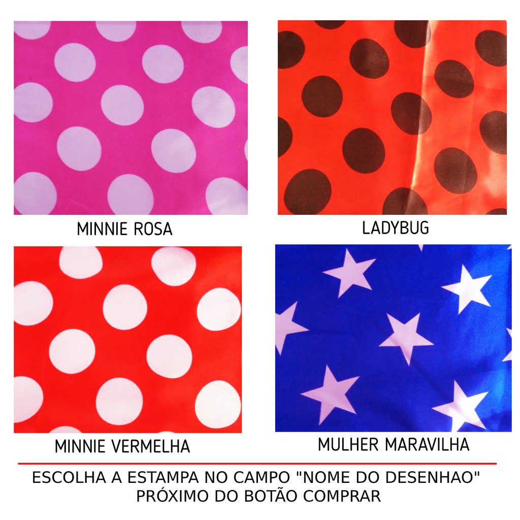 1 Metro Tecido Cetim Estampado Minnie LadyBug Joaninha Mulher Maravilha