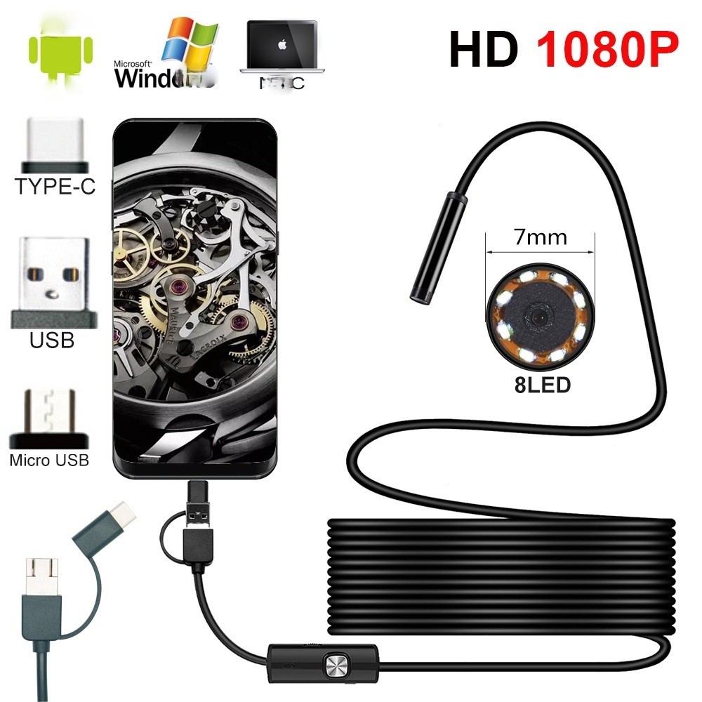 3 Em 1 Endoscópio Ip67 Fio Usb Cobra Tubo Mini Câmera À Prova D Água Inspeção Inspeção Cabo Comprime