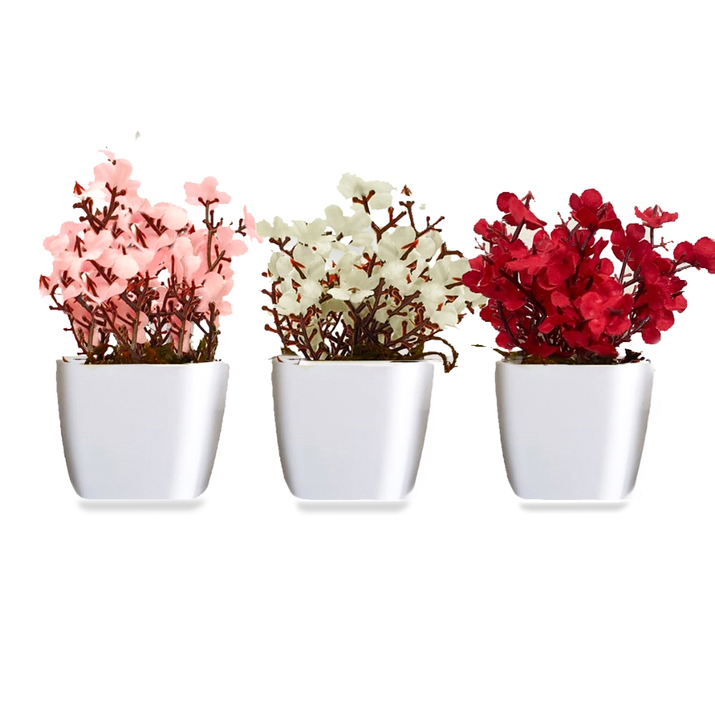 3 Mini Vasinhos Cerejeira Suculentas Cactos Flores Artificiais Decorativas  Planta Artificial Decora