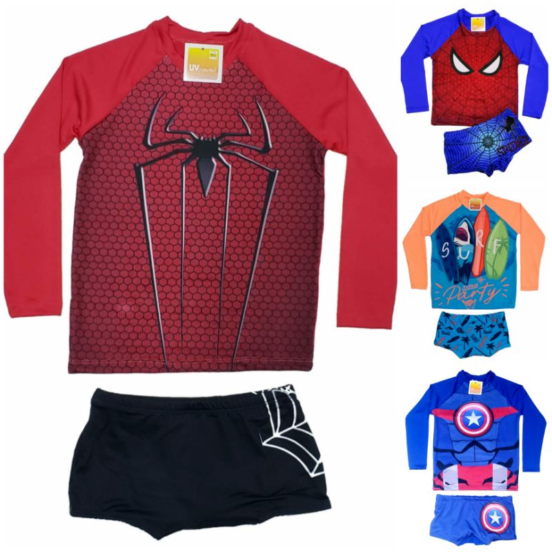 Kit Blusa Proteção Solar UV50 com Sunga Menino Herois Natação Conjunto