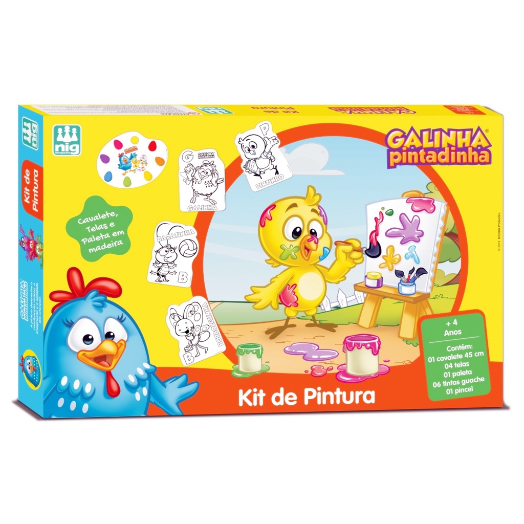 Kit De Pintura Infantil Galinha Pintadinha Com Cavalete Guache E 4 Telas 0732 – Nig Brinquedos