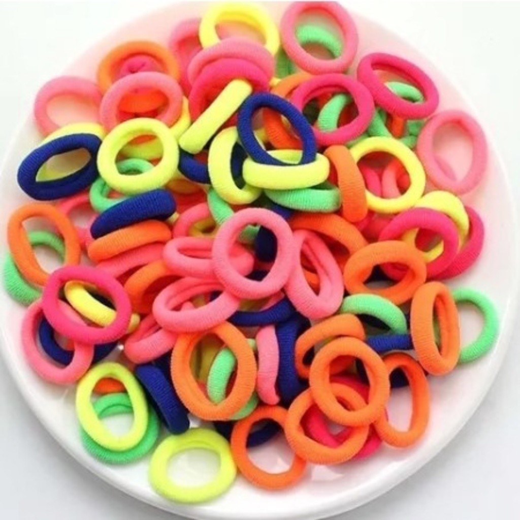 KIT 100 Peças Mini Rabicó Xuxinha De Cabelo Meia De Seda