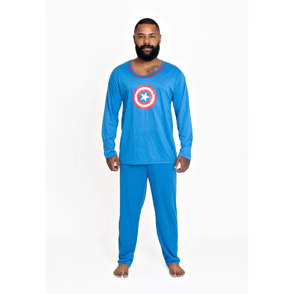 Pijama Masculino Manga Longa Capitão América Inverno