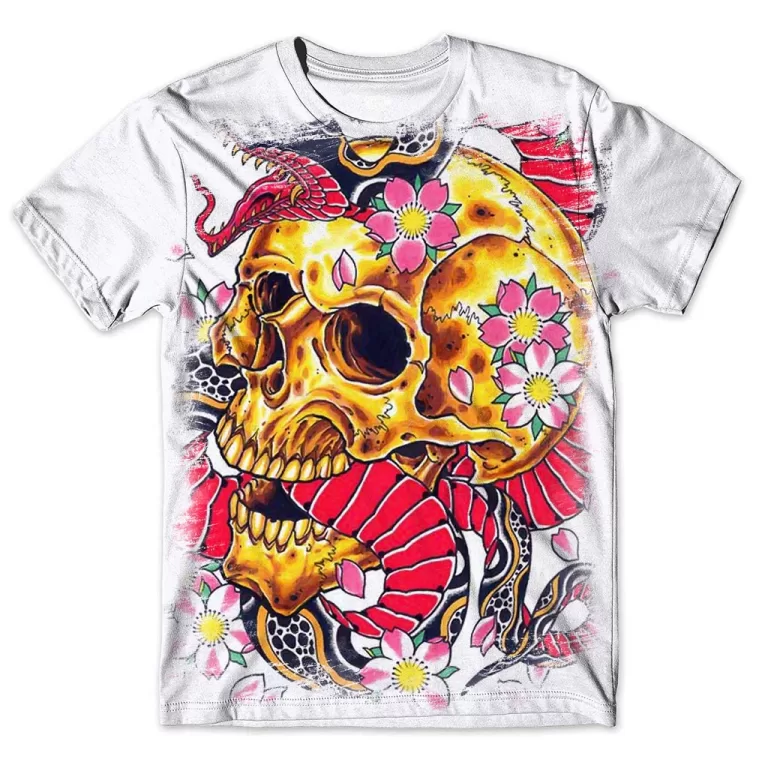Camisa Camiseta Masculina Caveira Rosas Flores 25